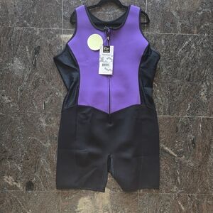 Neoprene Shorty Sweatsuit Romper in Purple & Black